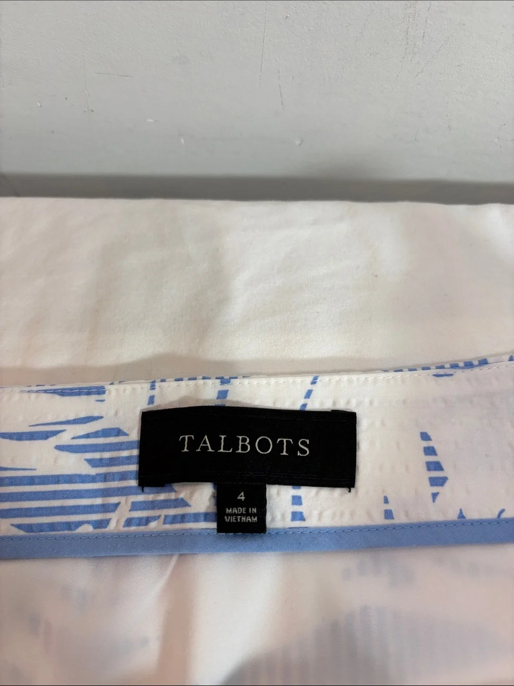 Talbots Blue and White Tropical-Print A-Line Skirt
